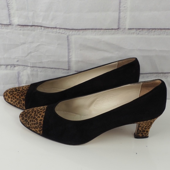 Saks Fifth Avenue sz 9 black leopard suede pumps - Picture 3 of 16